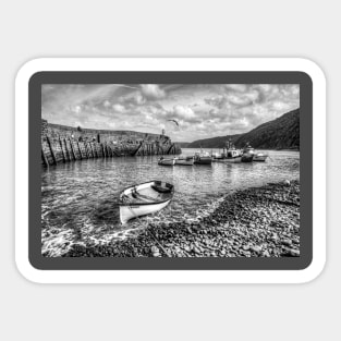 Clovelly Harbour, North Devon, UK, Black And White Sticker